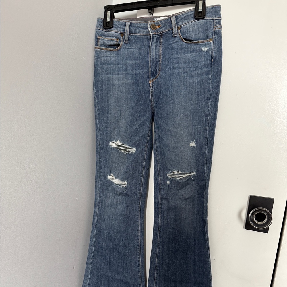 PAIGE High Waisted Distressed Bell Bottom Jeans